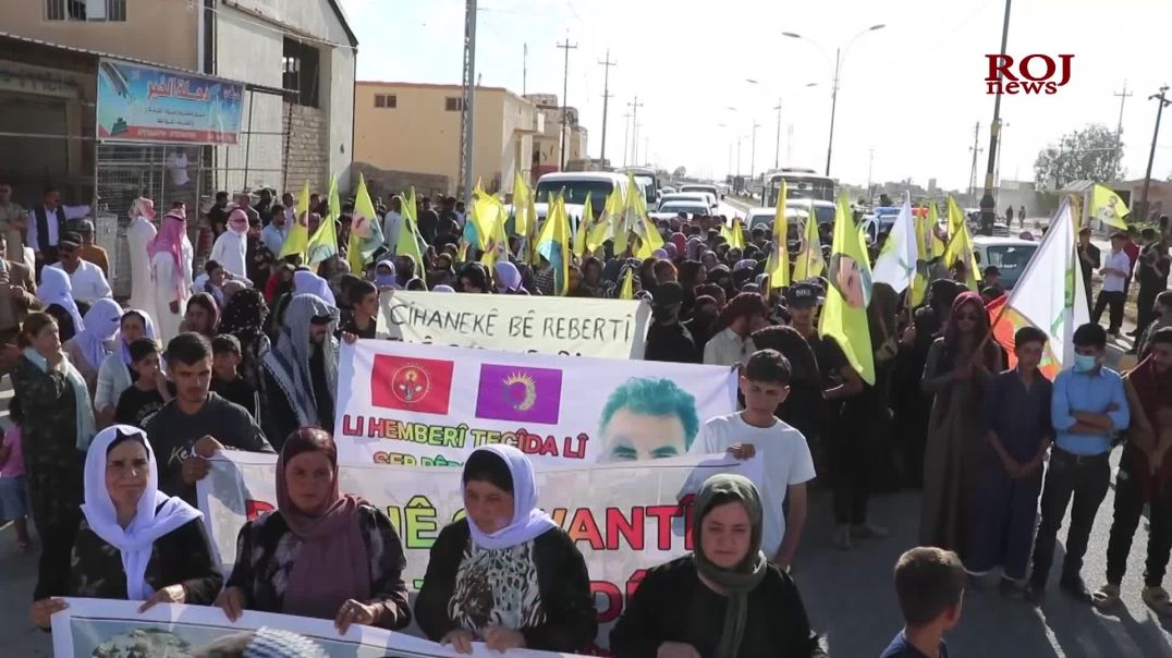 Xelkê Şengalê dijî gef û tecrîda li ser Rêber Ocalan meşiyan